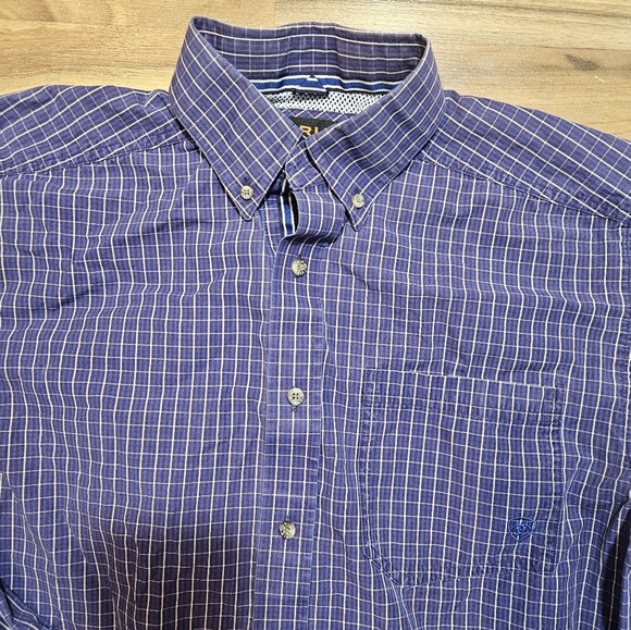 Ariat Pro Series Shirt Men’s Medium Blue Plaid Long Sleeve Button Down - Picture 2 of 11